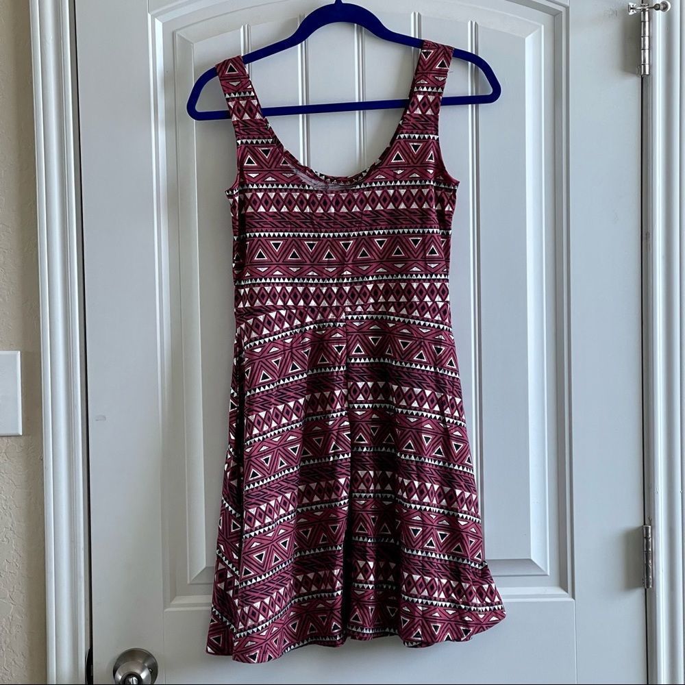 Angie Burgundy Red Metallic Printed Boho Sleeveless Skater Dress; SZ M; BNWT - Picture 6 of 9